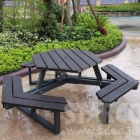 STARCO TBHG21 戶外塑木公園六角枱連凳套裝
